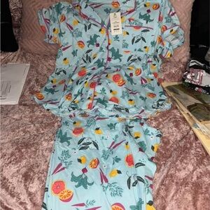 Floral Print Pajama Set - Blue